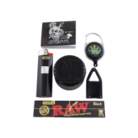 Kit 4i20 Dichavador D&K Seda Raw Black Piteira Bros Porta Isqueiro Chaveiro Anti Furto - M21